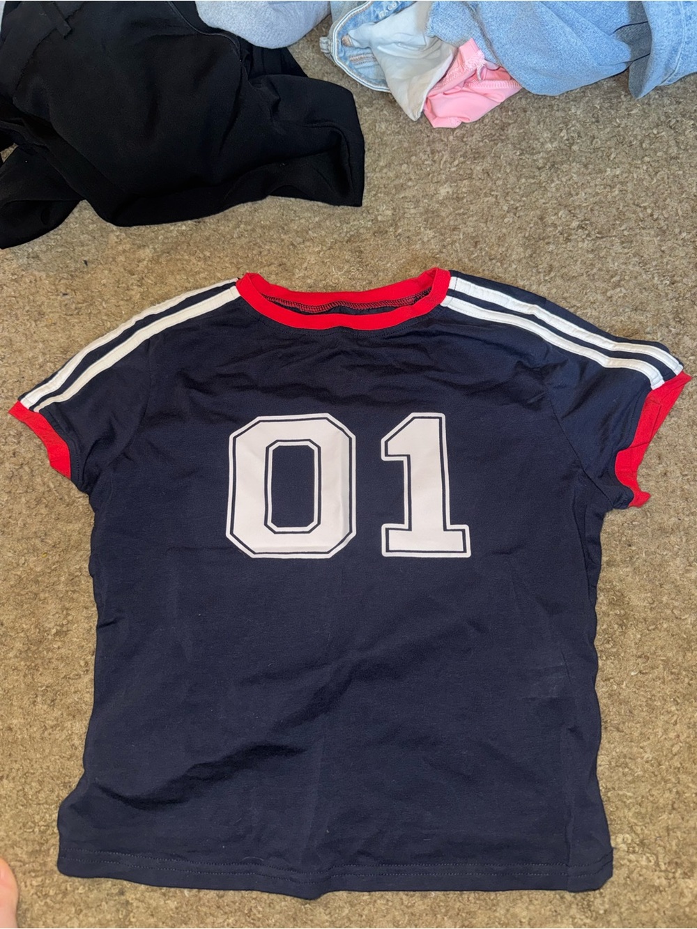 Amazon Navy Blue '01' Athletic Tee with Red Trim